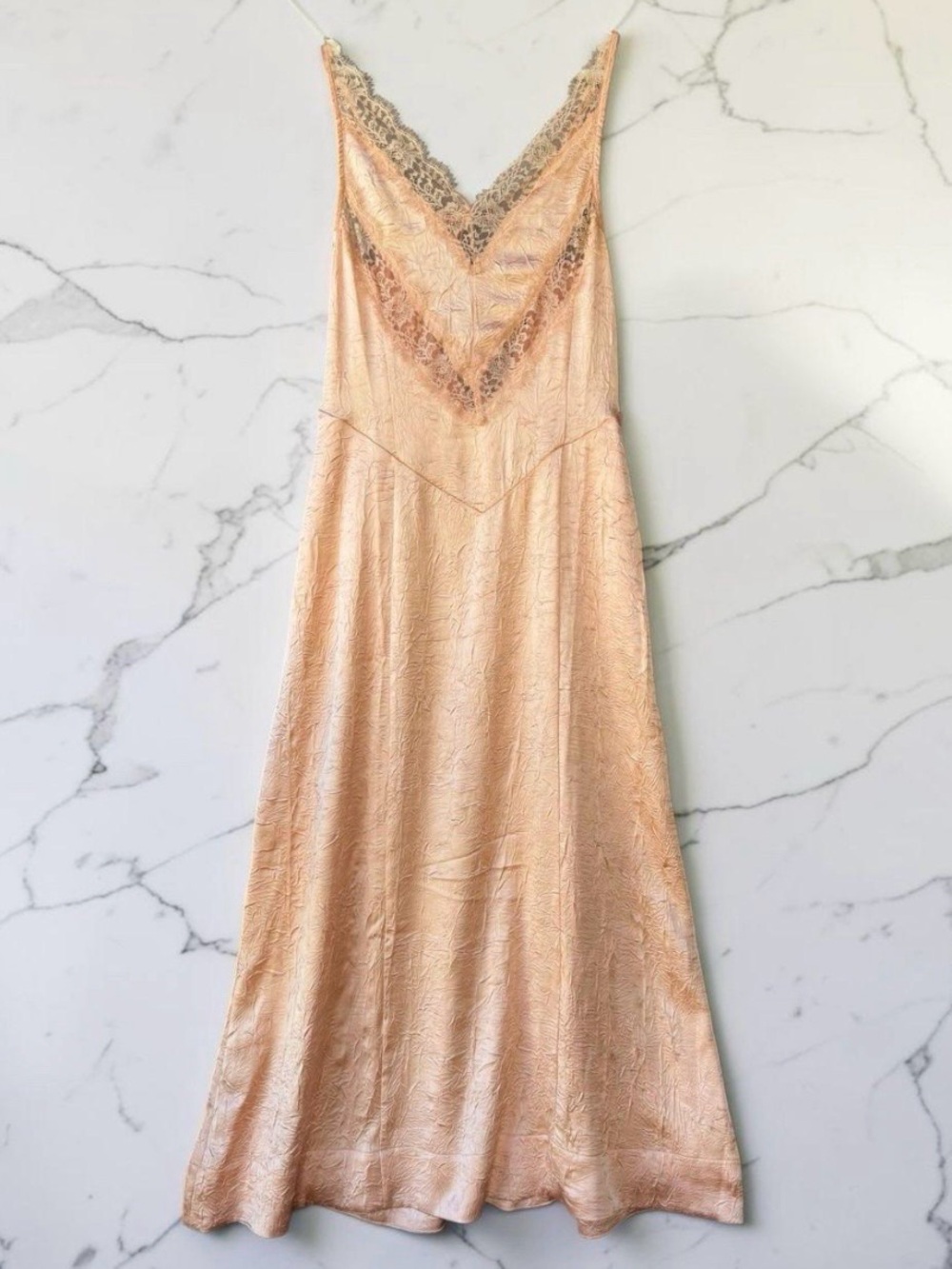 Free People Peach Lace-Trim Satin Maxi Slip Dress